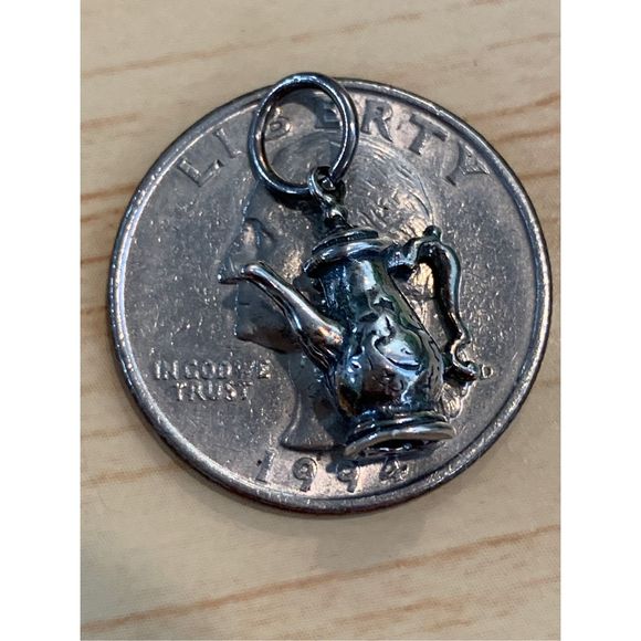 Vintage Coffee Pot Sterling Silver Jewelry Charm - Picture 5 of 5